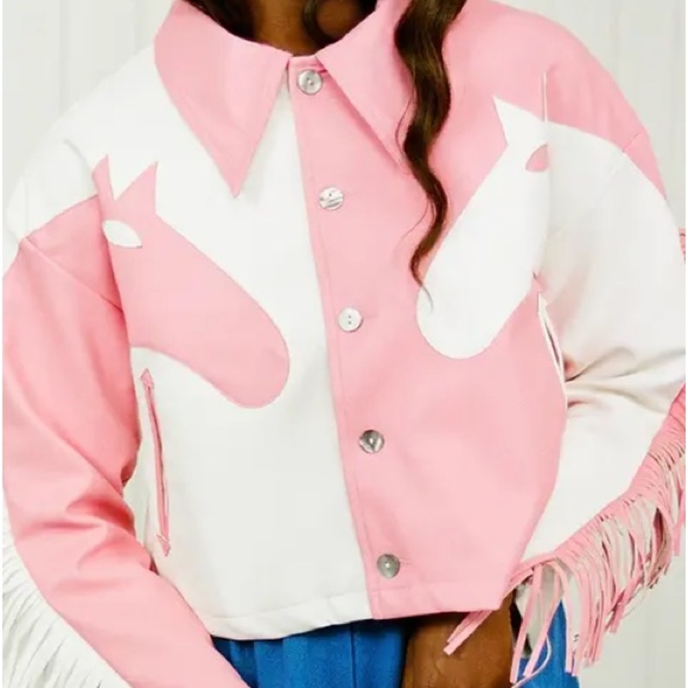 Fashion Brand Company Pink Dueling Horses faux leather jacket